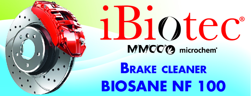 IBIOTEC BIOSANE NF 100 aerosol 650 ML high efficiency brake dust-removing cleaner. Ultra-fast evaporation speed. Guaranteed absence of neurotoxic N. hexane, no acetone, no chlorinated solvents, no aromatics. Prevents premature wear of pads and discs. Brake cleaning spray. Brake cleaning aerosol. Inexpensive brake cleaner. Ibiotec brake cleaner.